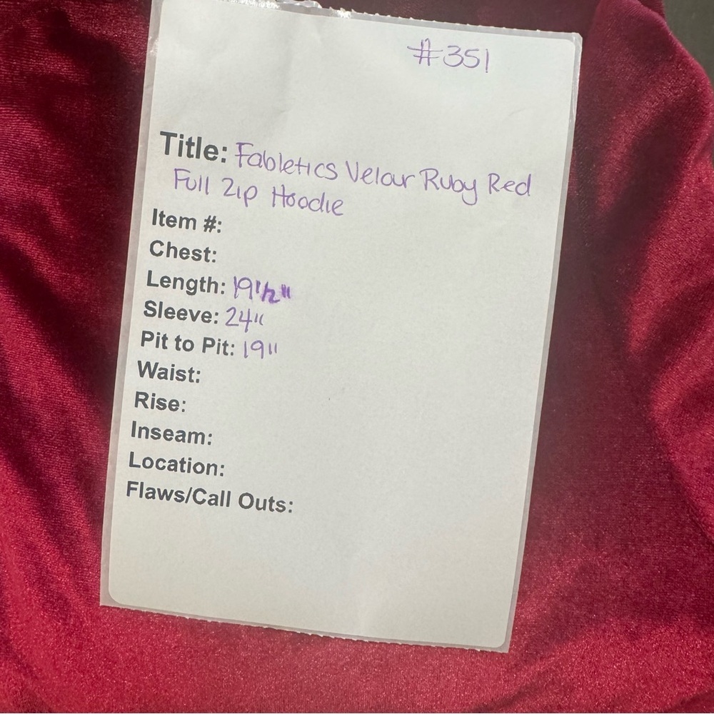 Fabletics Velour Ruby Red Full Zip Donna Hoodie Women’s Sz. XS - Picture 7 of 7